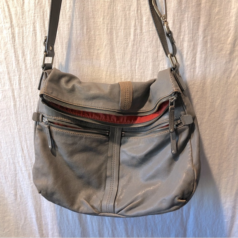 Banana Republic elephant grey lamb leather adjustable strap purse 12 x15 x3